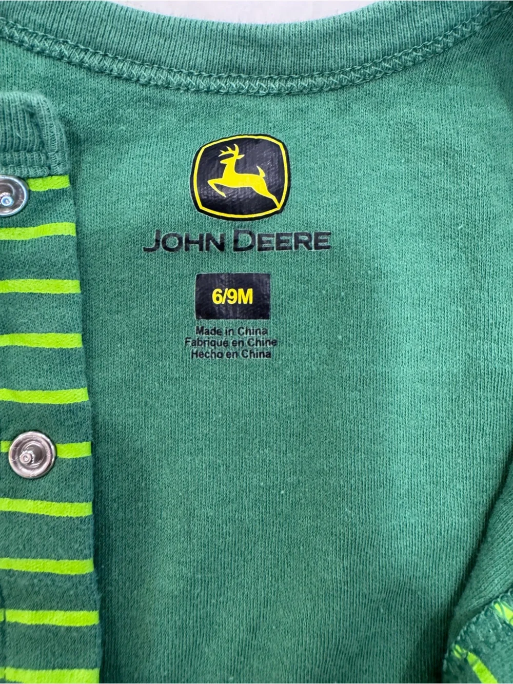 John Deere Green and Yellow Striped Tractor Romper